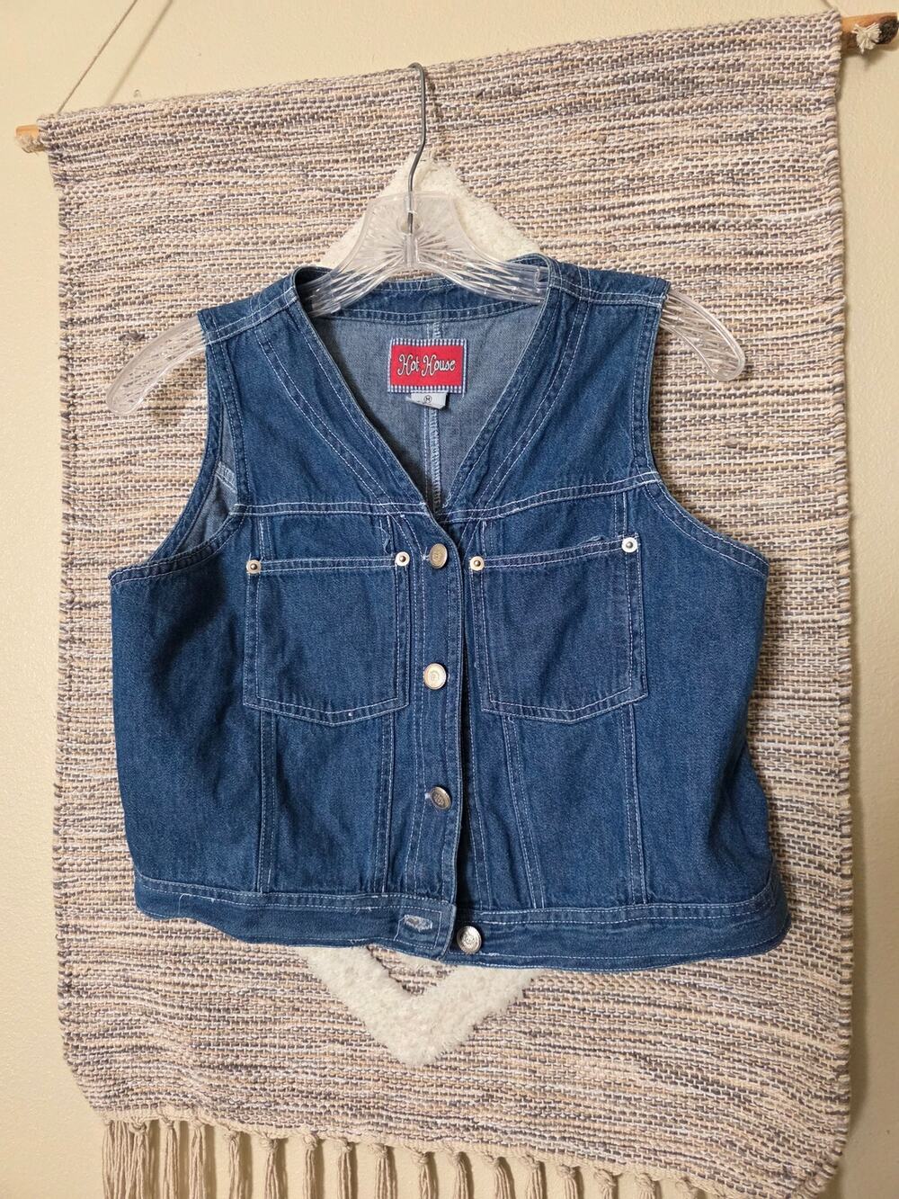 Vintage Hot House Denim Vest Y2K 100% Cotton Utility Button Front Blue Women’s M
